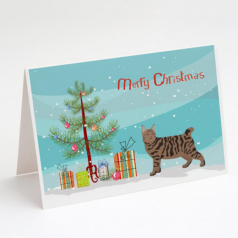Caroline's Treasures Christmas, Pixie Bob #3 Cat Merry Christmas Greeting Cards and Envelopes Pack of 8, 7 x 5, Cats Image