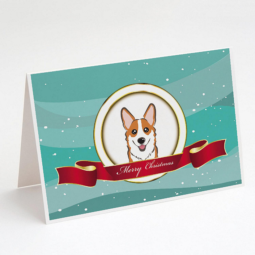 Caroline's Treasures Christmas, Red Corgi Merry Christmas Greeting Cards and Envelopes Pack of 8, 7 x 5, Dogs Image