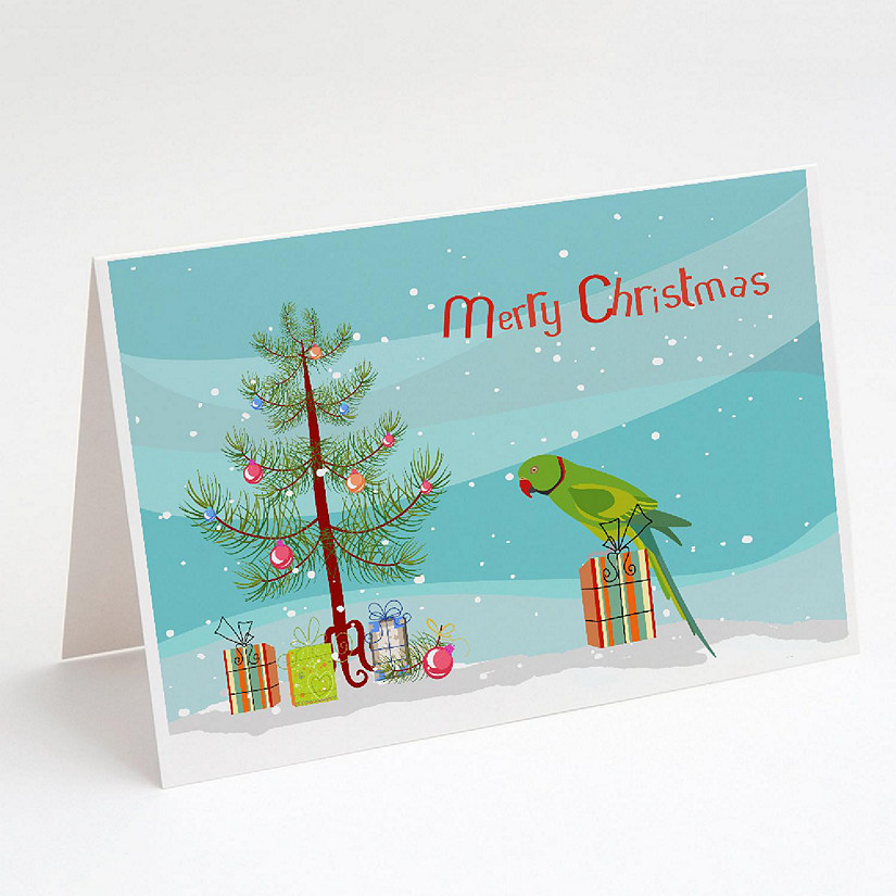 Caroline's Treasures Christmas, Ring-Necked Parakeet Merry Christmas Greeting Cards and Envelopes Pack of 8, 7 x 5, Birds Image