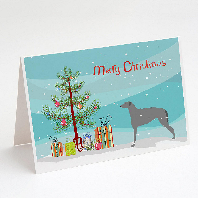 Caroline's Treasures Christmas, Scottish Deerhound Merry Christmas Tree Greeting Cards and Envelopes Pack of 8, 7 x 5, Dogs Image