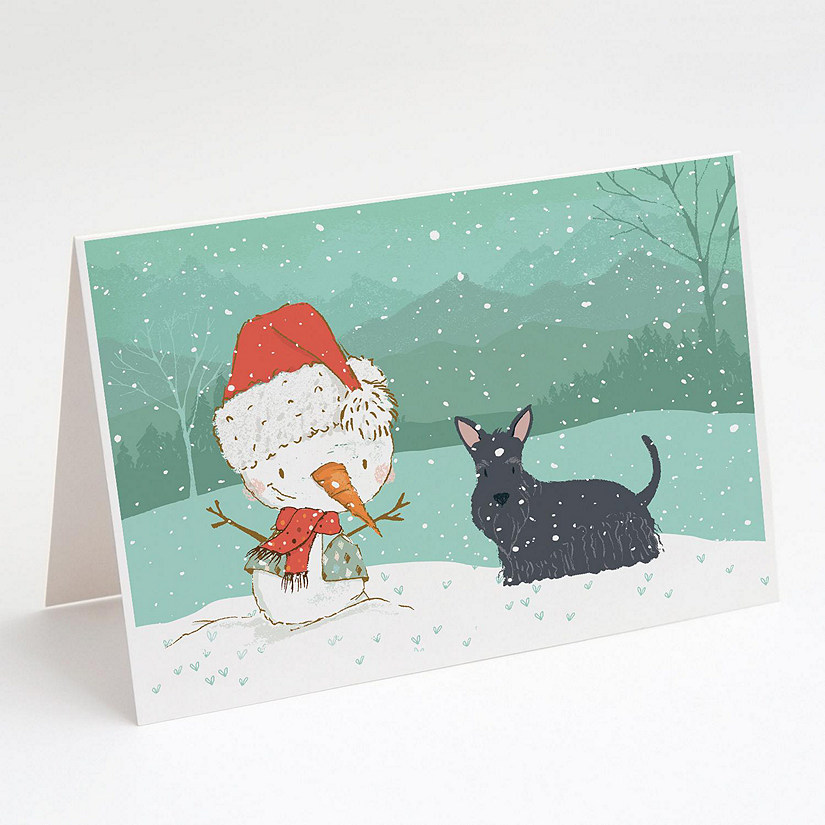 Caroline's Treasures Christmas, Scottish Terrier Snowman Christmas Greeting Cards and Envelopes Pack of 8, 7 x 5, Dogs Image