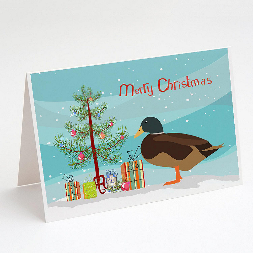 Caroline's Treasures Christmas, Silver Bantam Duck Christmas Greeting Cards and Envelopes Pack of 8, 7 x 5, Birds Image