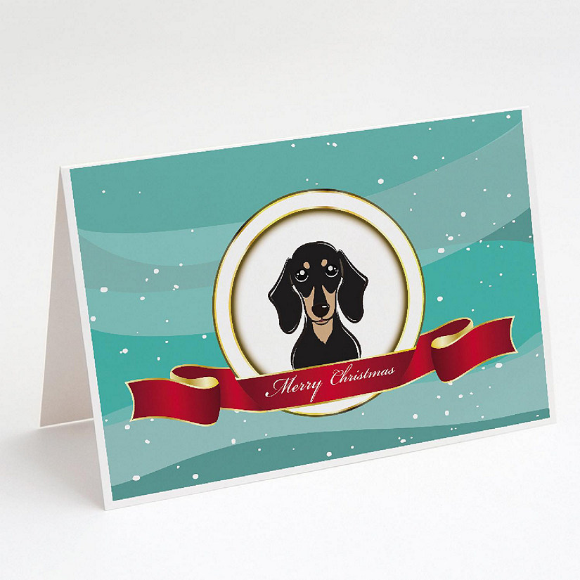 Caroline's Treasures Christmas, Smooth Black and Tan Dachshund Merry Christmas Greeting Cards and Envelopes Pack of 8, 7 x 5, Dogs Image