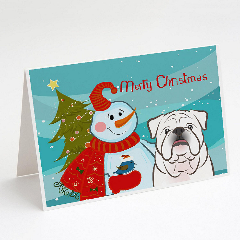 Caroline's Treasures Christmas, Snowman with White English Bulldog  Greeting Cards and Envelopes Pack of 8, 7 x 5, Dogs Image