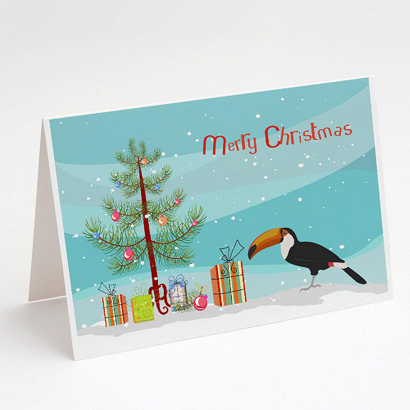Caroline's Treasures Christmas, Toucan Merry Christmas Greeting Cards and Envelopes Pack of 8, 7 x 5, Birds Image