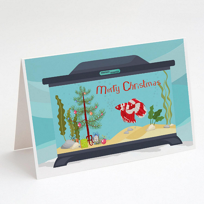 Caroline's Treasures Christmas, Veil Tail Betta Merry Christmas Greeting Cards and Envelopes Pack of 8, 7 x 5, Fish Image