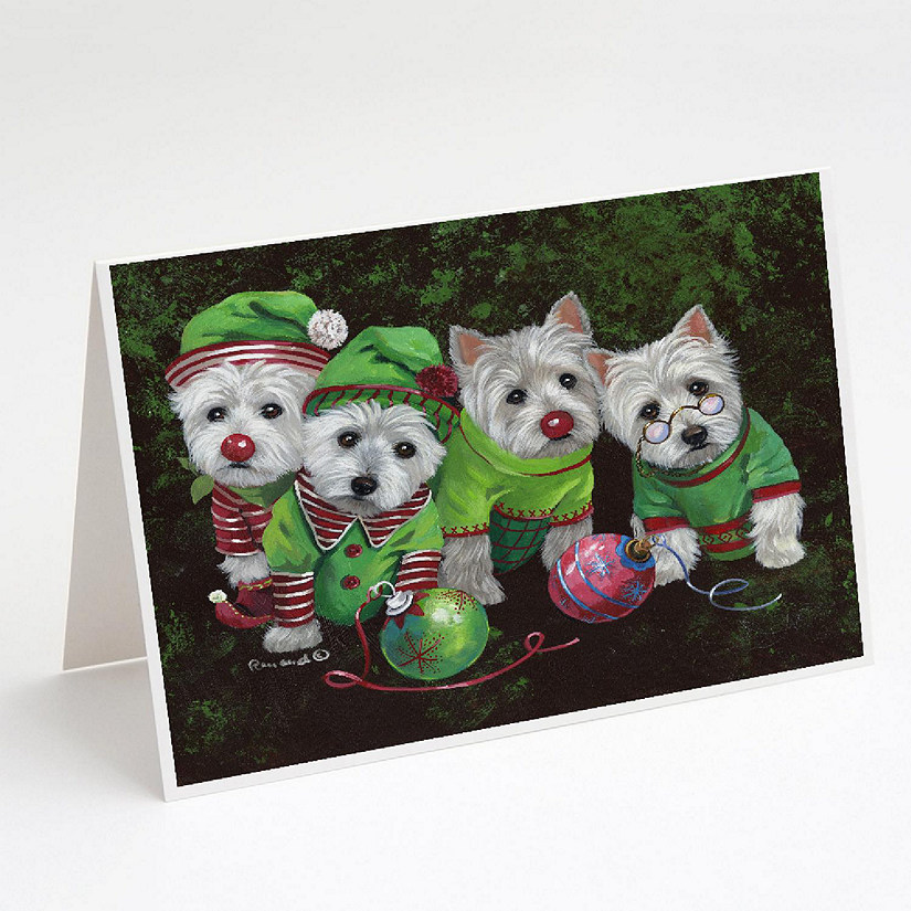 Caroline's Treasures Christmas, Westie Christmas Santa's Assistants Greeting Cards and Envelopes Pack of 8, 7 x 5, Dogs Image