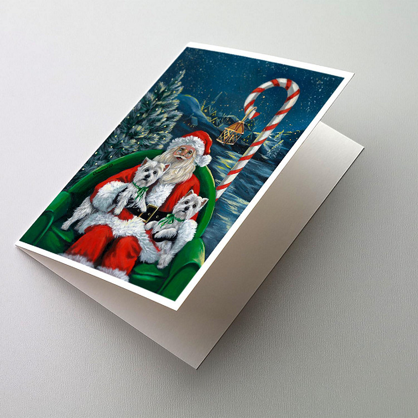Caroline's Treasures Christmas, Westie Christmas Santa's Village Greeting Cards and Envelopes Pack of 8, 7 x 5, Dogs Image