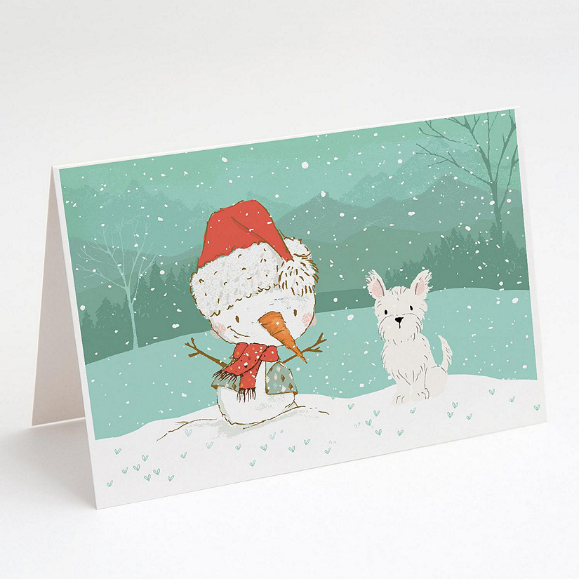 Caroline's Treasures Christmas, Westie Terrier Snowman Christmas Greeting Cards and Envelopes Pack of 8, 7 x 5, Dogs Image