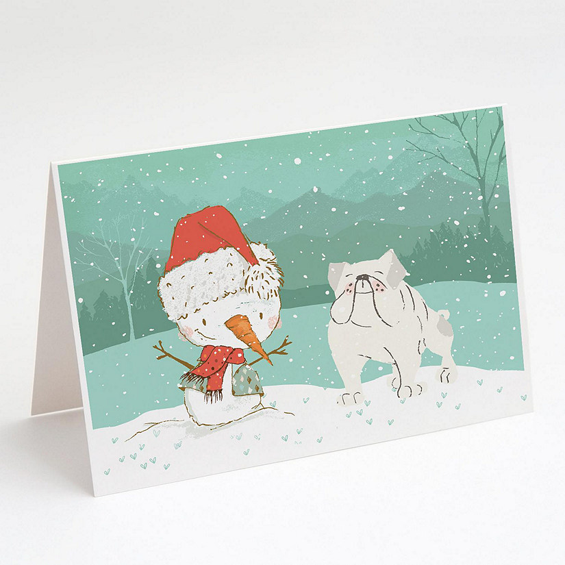 Caroline's Treasures Christmas, White English Bulldog Snowman Christmas Greeting Cards and Envelopes Pack of 8, 7 x 5, Dogs Image