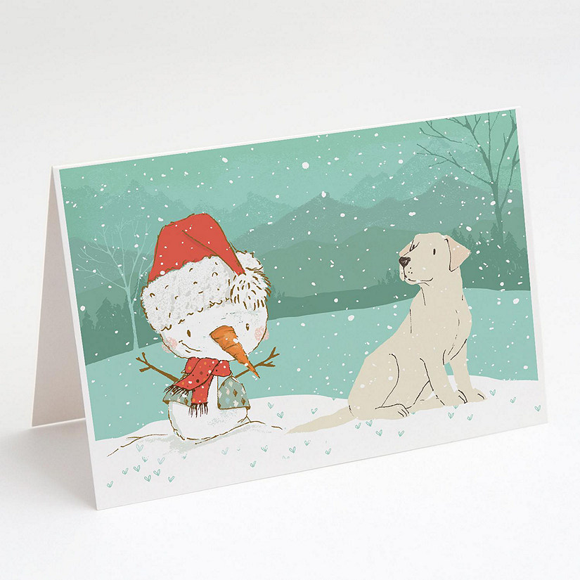 Caroline's Treasures Christmas, Yellow Labrador Snowman Christmas Greeting Cards and Envelopes Pack of 8, 7 x 5, Dogs Image