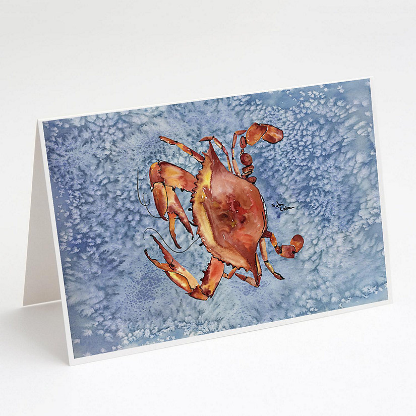 Caroline's Treasures Cooked Crab Cool Blue Water Greeting Cards and Envelopes Pack of 8, 7 x 5, Seafood Image