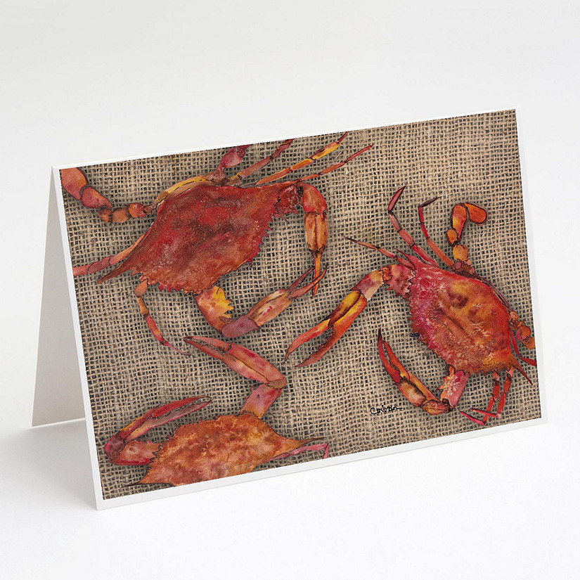 Caroline's Treasures Cooked Crabs on Faux Burlap Greeting Cards and Envelopes Pack of 8, 7 x 5, Seafood Image