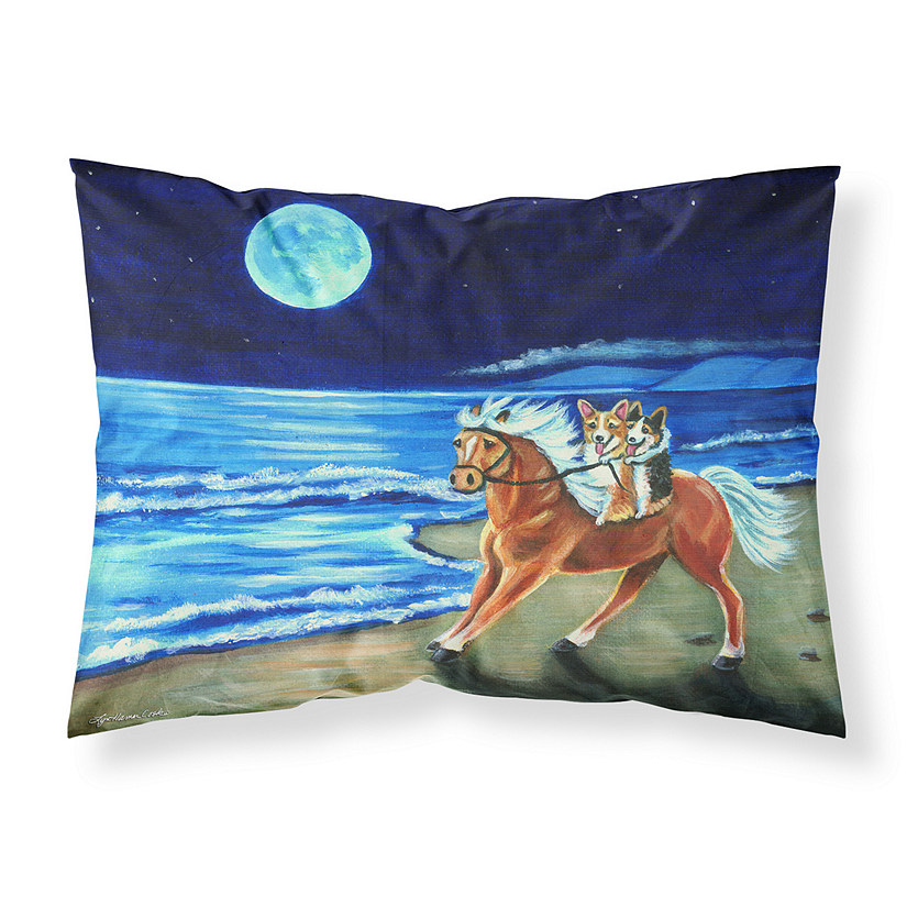 Caroline's Treasures Corgi Beach Ride on Horse Fabric Standard Pillowcase, 30 x 20.5, Dogs Image