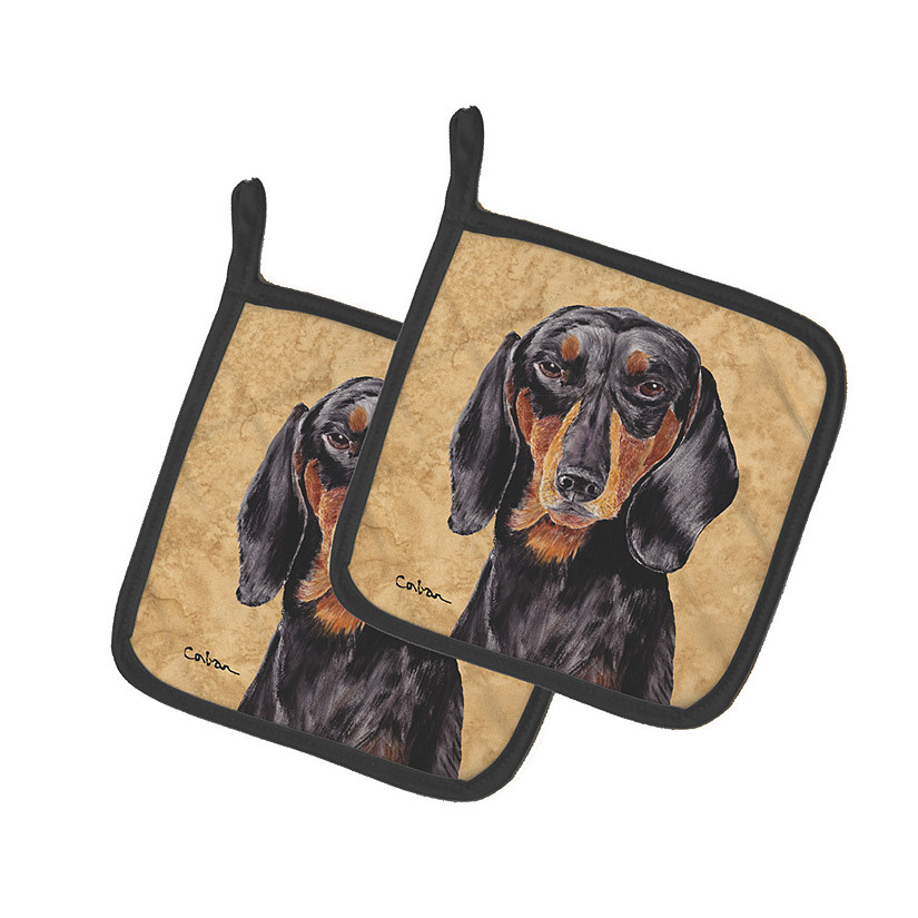 Caroline's Treasures Dachshund Wipe your Paws Pair of Pot Holders, 7.5 x 7.5, Dogs Image