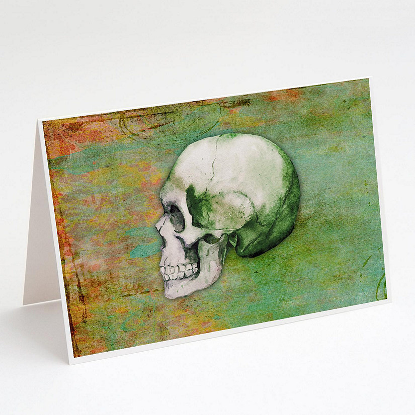 Caroline's Treasures Day of the Dead Green Skull Greeting Cards and Envelopes Pack of 8, 7 x 5, Seasonal Image