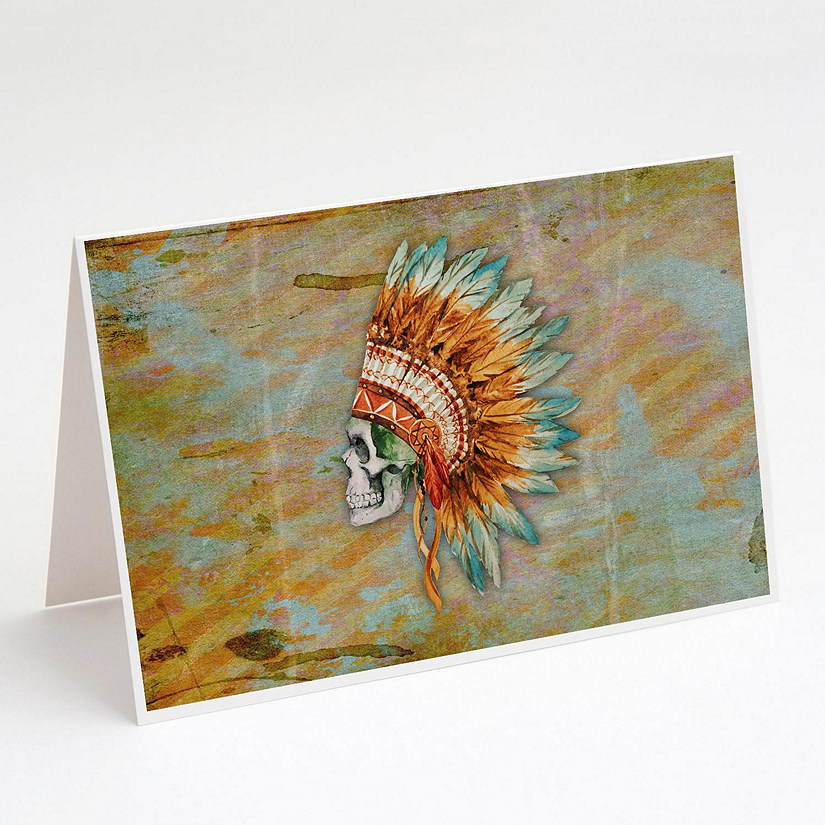 Caroline's Treasures Day of the Dead Indian Skull  Greeting Cards and Envelopes Pack of 8, 7 x 5, Seasonal Image