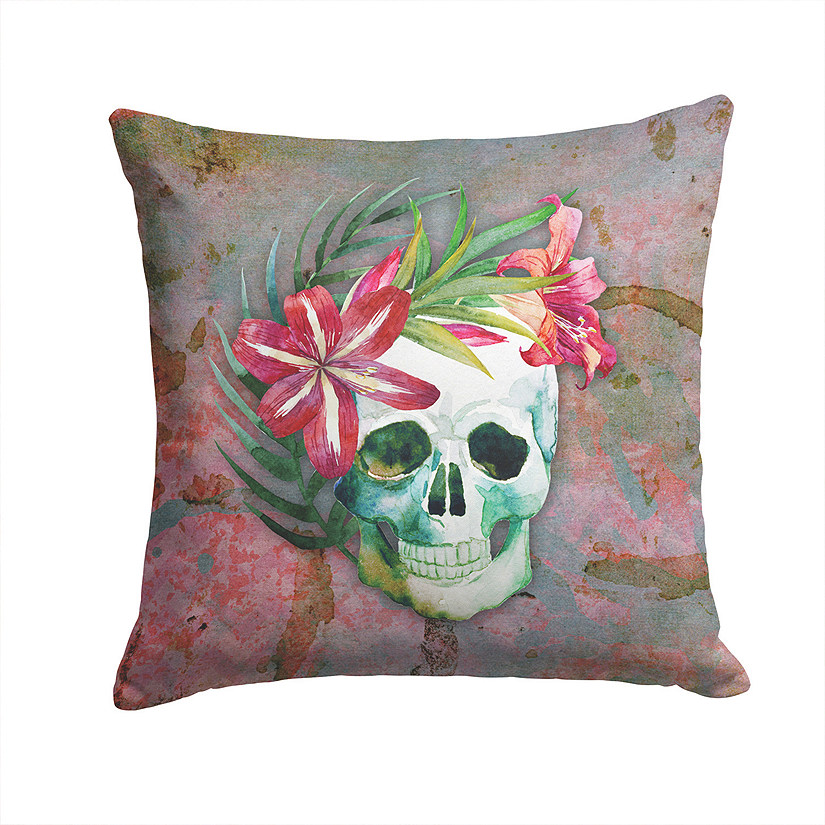 Caroline's Treasures Day of the Dead Skull Flowers Fabric Decorative Pillow, 14 x 14, Flowers Image