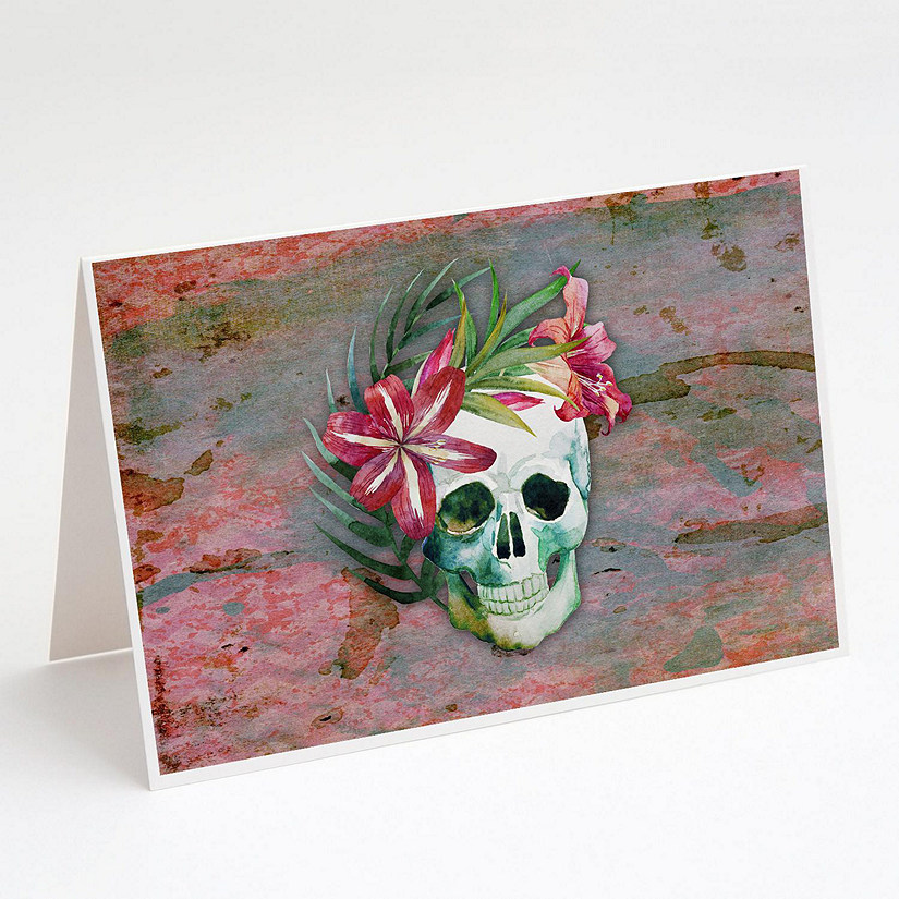 Caroline's Treasures Day of the Dead Skull Flowers Greeting Cards and Envelopes Pack of 8, 7 x 5, Flowers Image