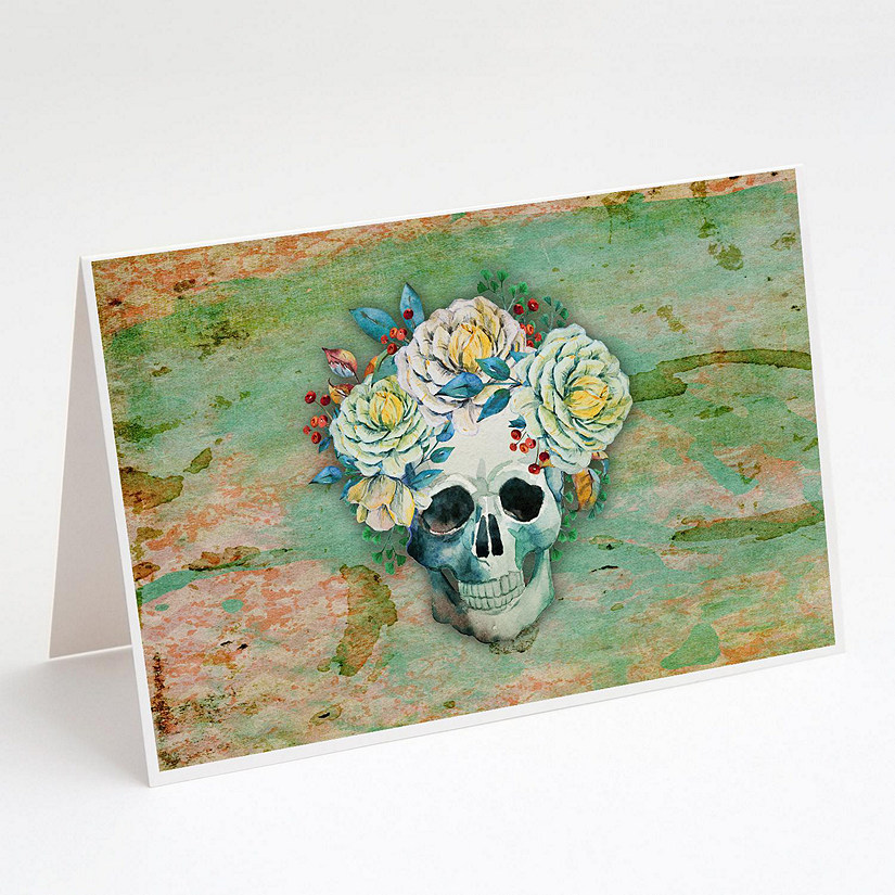 Caroline's Treasures Day of the Dead Skull with Flowers Greeting Cards and Envelopes Pack of 8, 7 x 5, Flowers Image