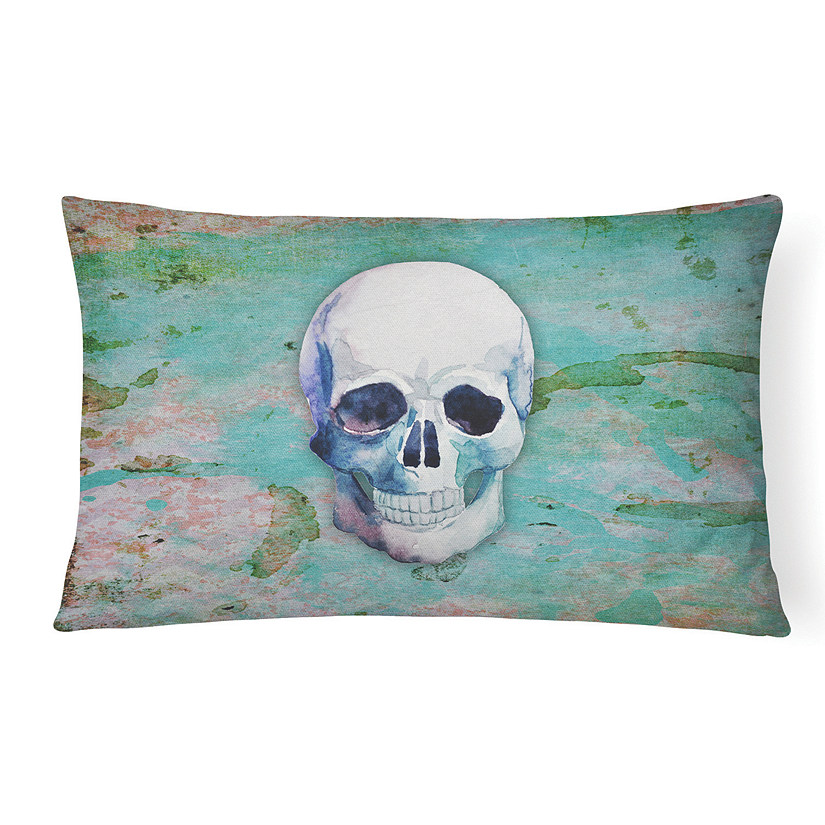 Caroline's Treasures Day of the Dead Teal Skull Canvas Fabric Decorative Pillow, 12 x 16, Seasonal Image
