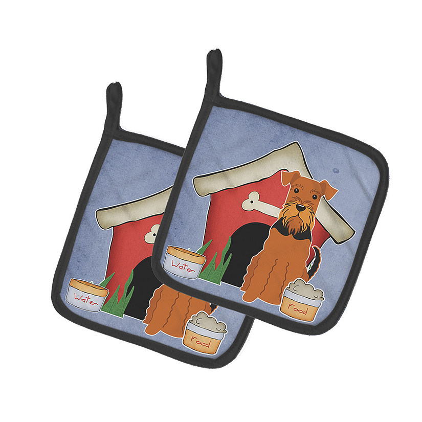 Caroline's Treasures Dog House Collection Airedale Pair of Pot Holders, 7.5 x 7.5, Dogs Image