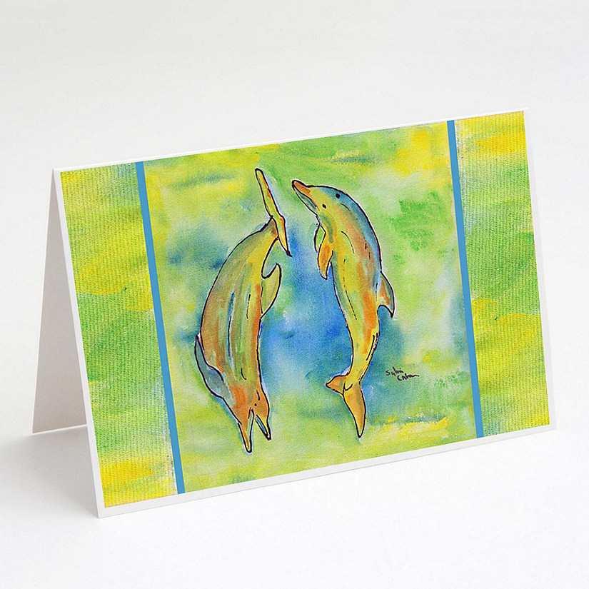 Caroline's Treasures Dolphin on Grfeen Greeting Cards and Envelopes Pack of 8, 7 x 5, Nautical Image