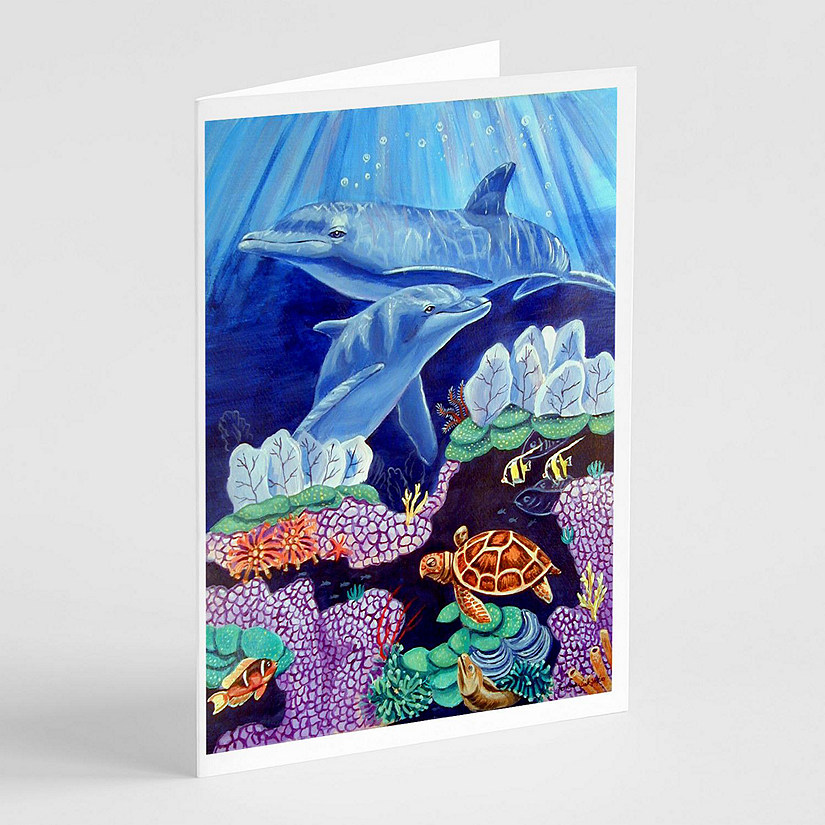 Caroline's Treasures Dolphin under the sea Greeting Cards and Envelopes Pack of 8, 7 x 5, Nautical Image