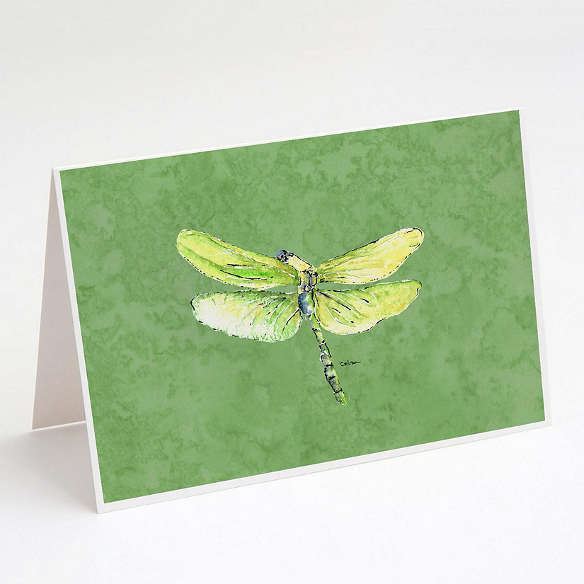 Caroline's Treasures Dragonfly on Avacado Greeting Cards and Envelopes Pack of 8, 7 x 5, Insects Image