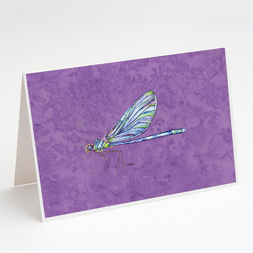 Caroline's Treasures Dragonfly on Purple Greeting Cards and Envelopes Pack of 8, 7 x 5, Insects Image