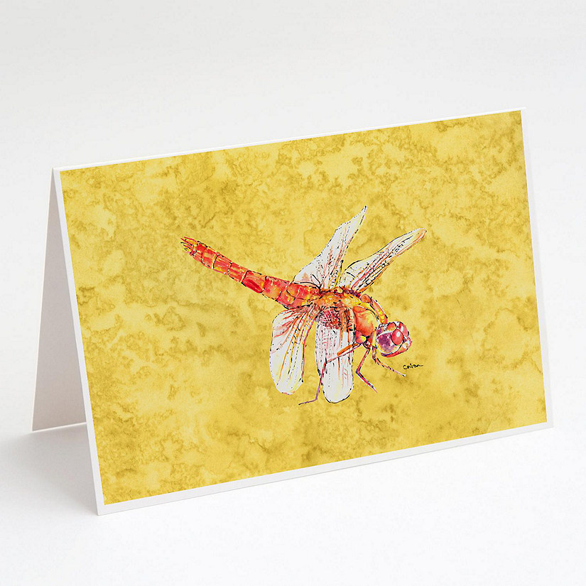 Caroline's Treasures Dragonfly on Yellow Greeting Cards and Envelopes Pack of 8, 7 x 5, Insects Image