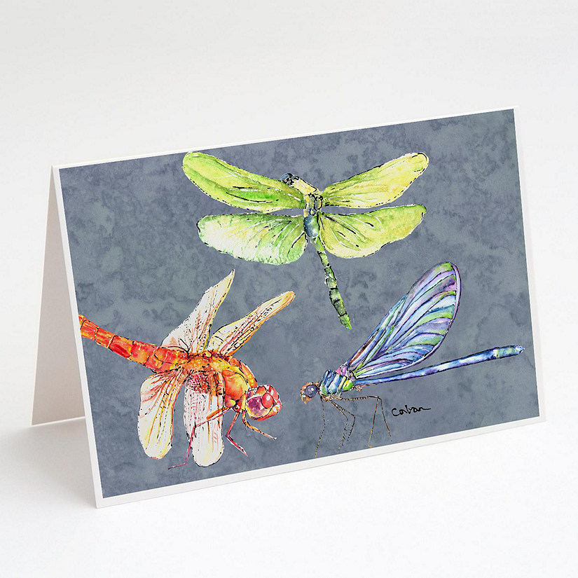 Caroline's Treasures Dragonfly Times Three Greeting Cards and Envelopes Pack of 8, 7 x 5, Insects Image