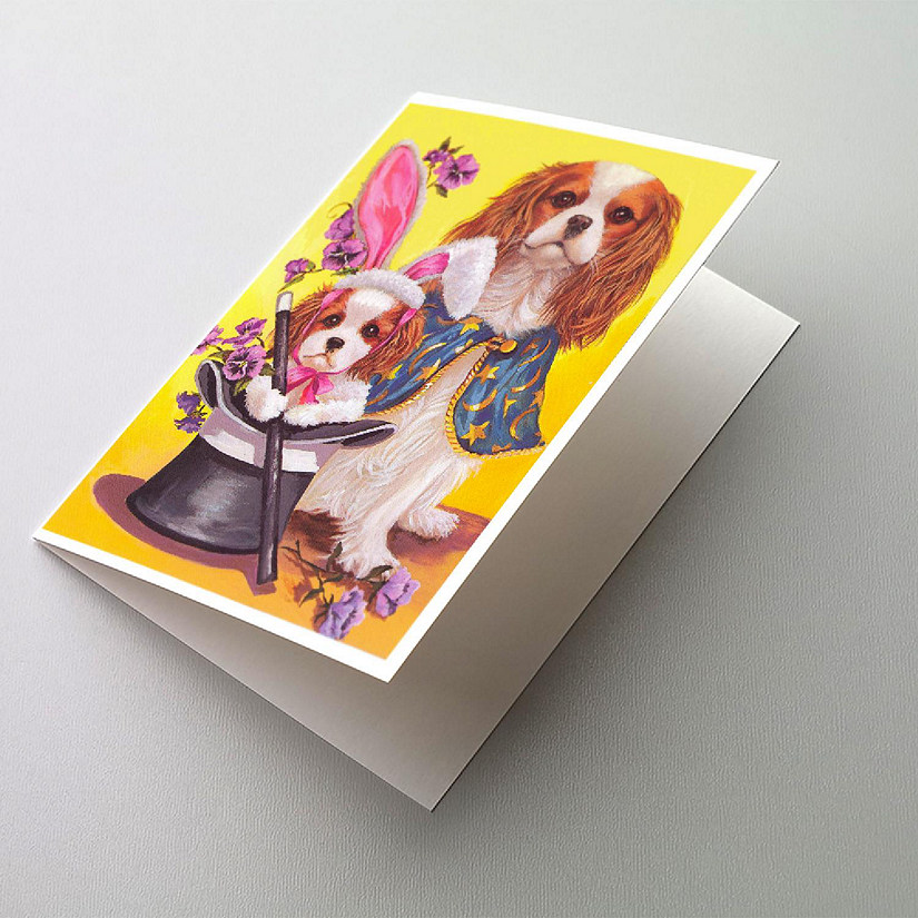 Caroline's Treasures Easter, Cavalier Spaniel Easter Magic Greeting Cards and Envelopes Pack of 8, 7 x 5, Dogs Image