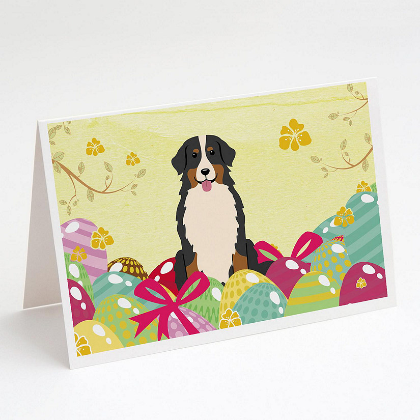 Caroline's Treasures Easter, Easter Eggs Bernese Mountain Dog Greeting Cards and Envelopes Pack of 8, 7 x 5, Dogs Image