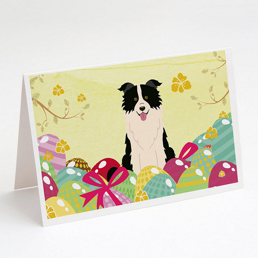 Caroline's Treasures Easter, Easter Eggs Border Collie Black White Greeting Cards and Envelopes Pack of 8, 7 x 5, Dogs Image