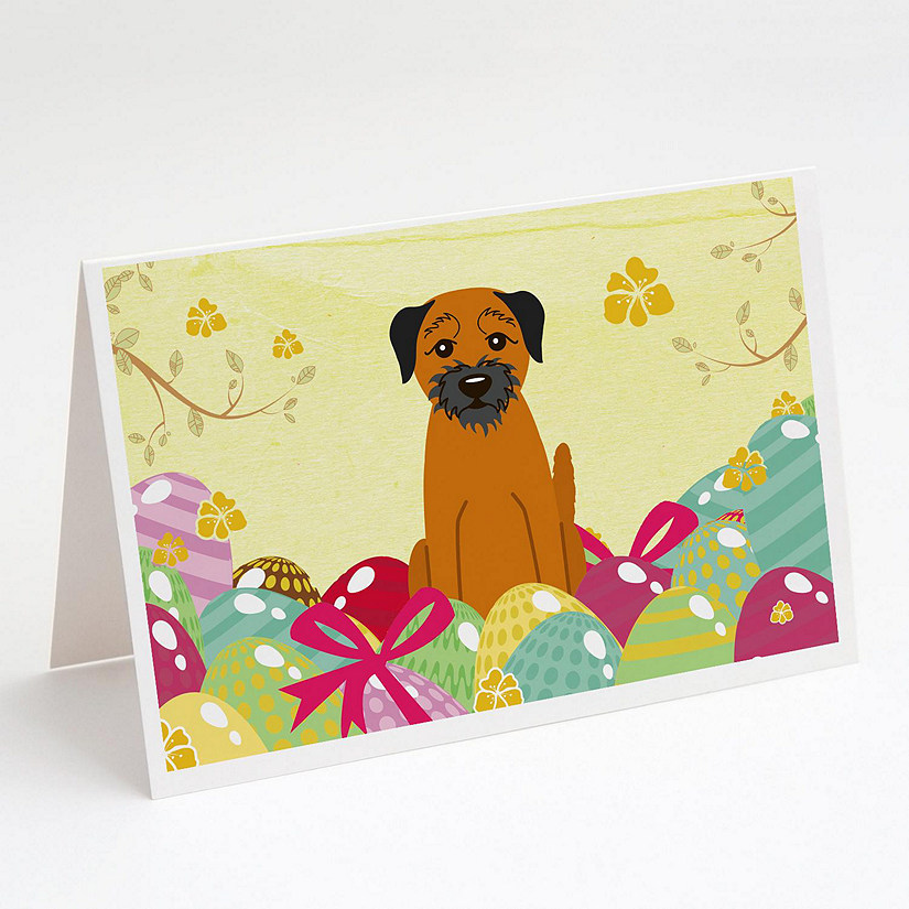 Caroline's Treasures Easter, Easter Eggs Border Terrier Greeting Cards and Envelopes Pack of 8, 7 x 5, Dogs Image