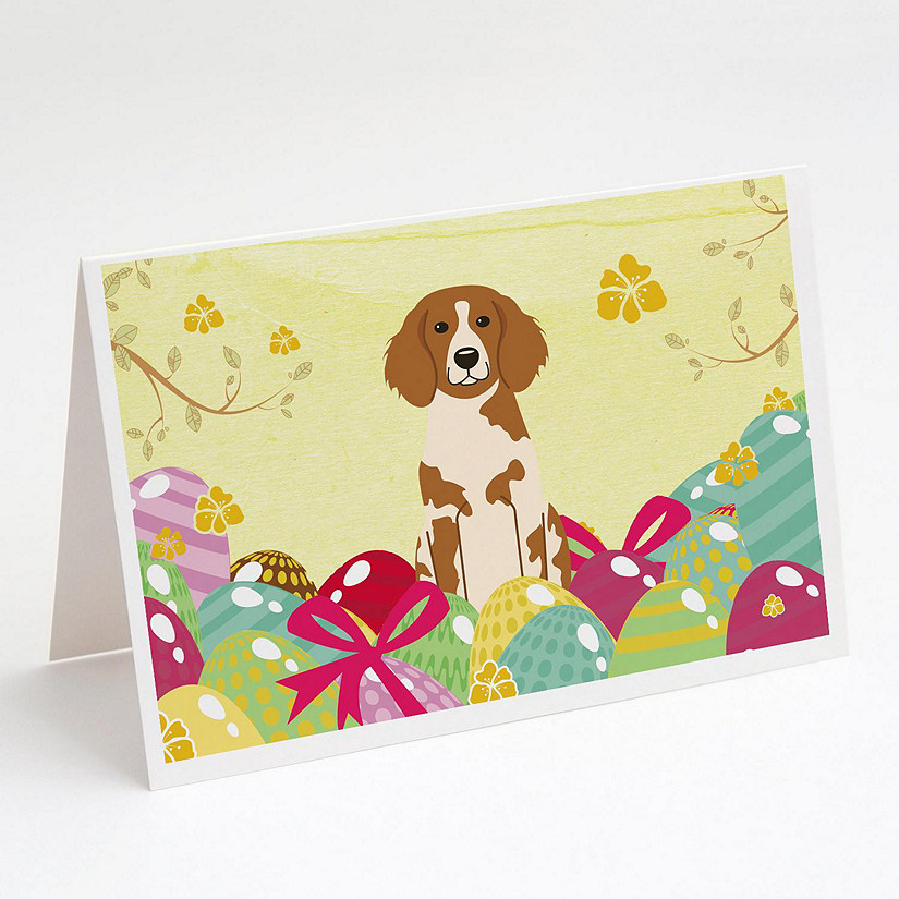 Caroline's Treasures Easter, Easter Eggs Brittany Spaniel Greeting Cards and Envelopes Pack of 8, 7 x 5, Dogs Image