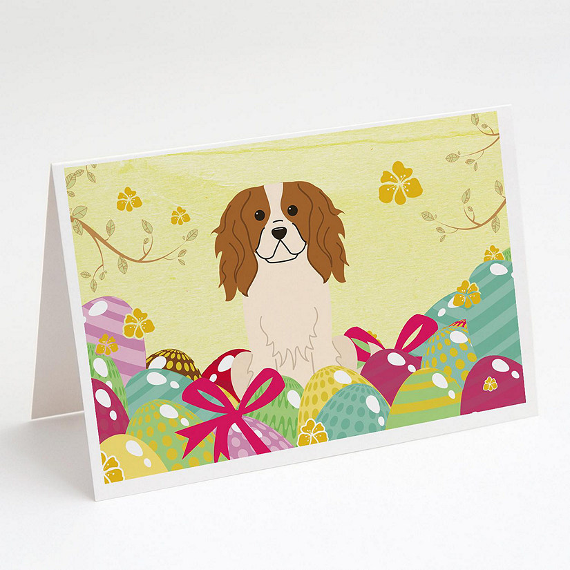 Caroline's Treasures Easter, Easter Eggs Cavalier Spaniel Greeting Cards and Envelopes Pack of 8, 7 x 5, Dogs Image