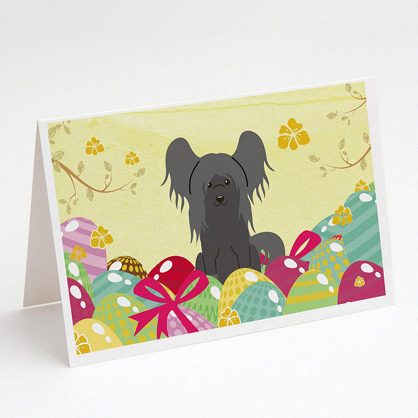 Caroline's Treasures Easter, Easter Eggs Chinese Crested Black Greeting Cards and Envelopes Pack of 8, 7 x 5, Dogs Image