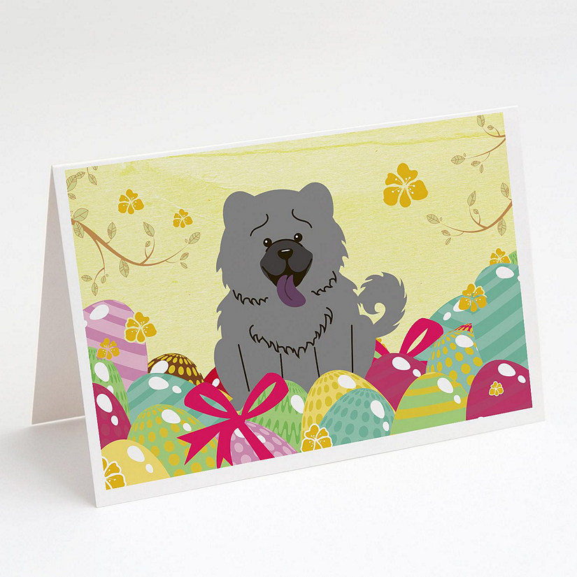 Caroline's Treasures Easter, Easter Eggs Chow Chow Blue Greeting Cards and Envelopes Pack of 8, 7 x 5, Dogs Image