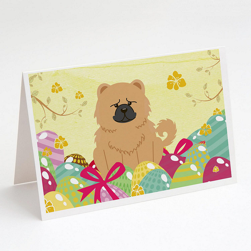 Caroline's Treasures Easter, Easter Eggs Chow Chow Cream Greeting Cards and Envelopes Pack of 8, 7 x 5, Dogs Image