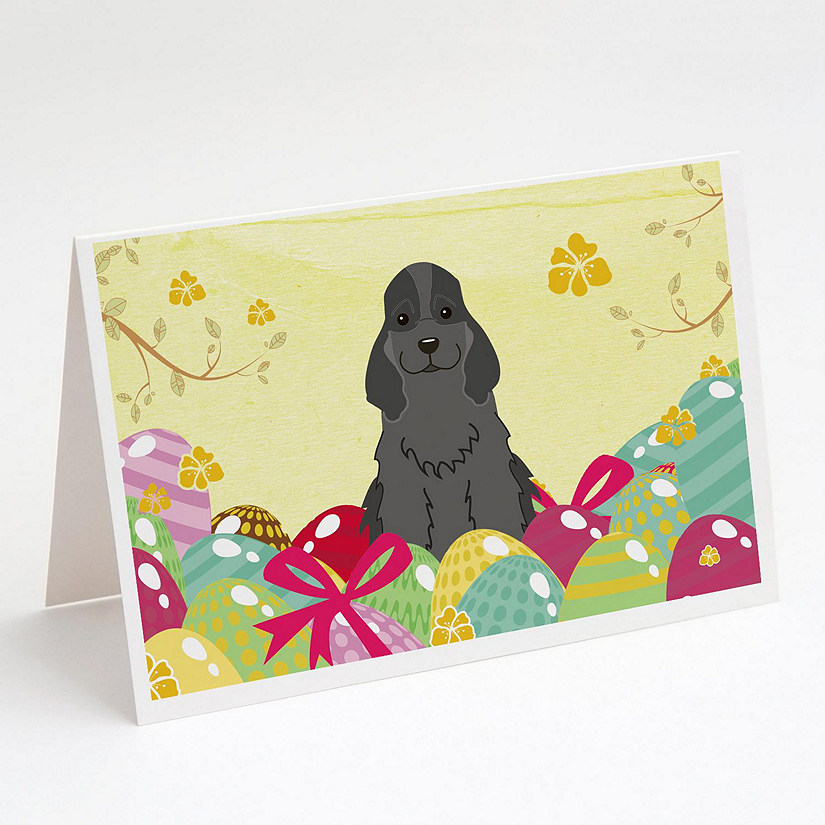 Caroline's Treasures Easter, Easter Eggs Cocker Spaniel Black Greeting Cards and Envelopes Pack of 8, 7 x 5, Dogs Image