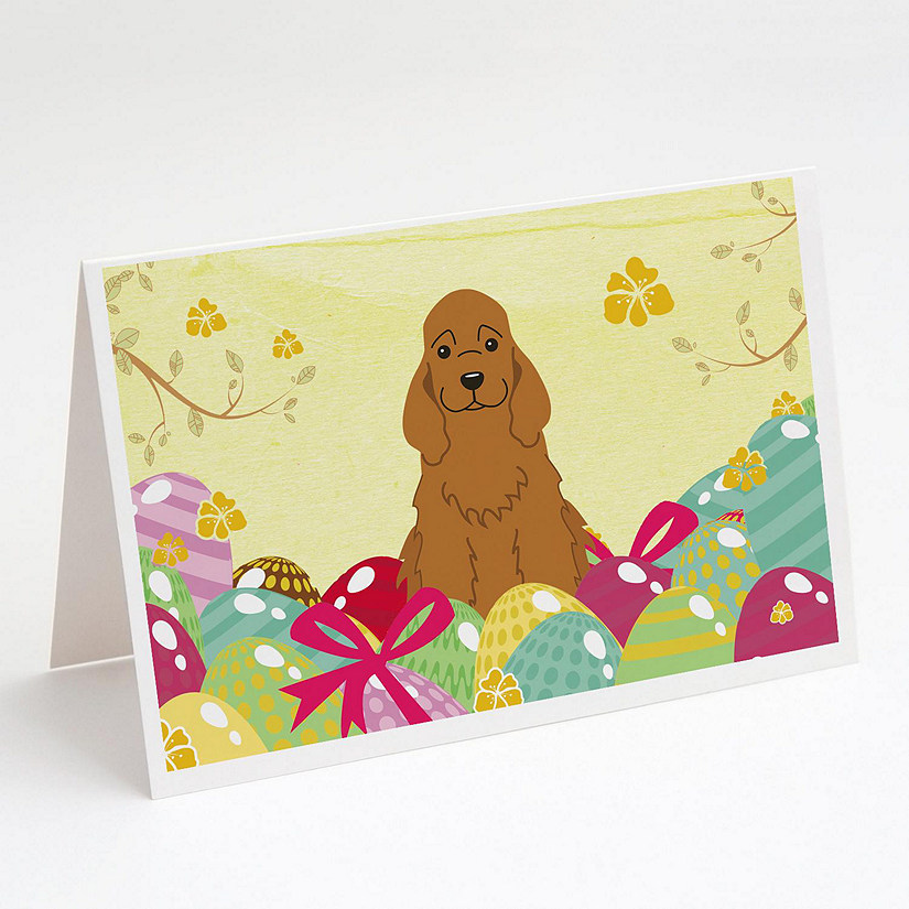Caroline's Treasures Easter, Easter Eggs Cocker Spaniel Red Greeting Cards and Envelopes Pack of 8, 7 x 5, Dogs Image