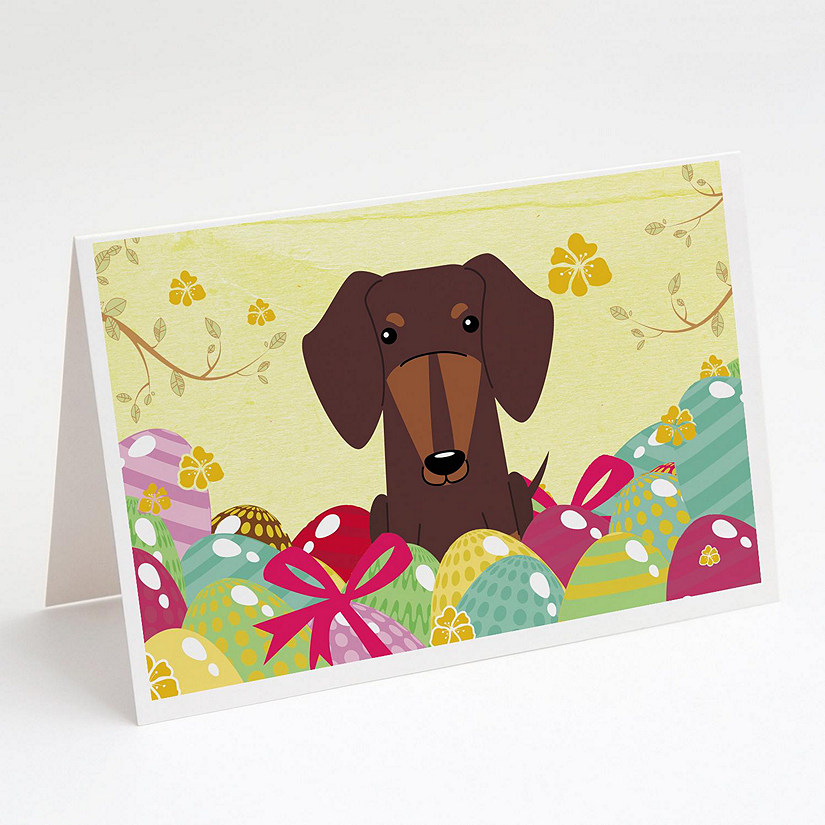 Caroline's Treasures Easter, Easter Eggs Dachshund Chocolate Greeting Cards and Envelopes Pack of 8, 7 x 5, Dogs Image
