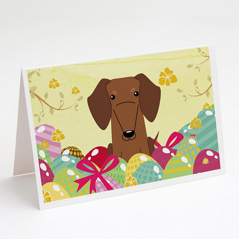 Caroline's Treasures Easter, Easter Eggs Dachshund Red Brown Greeting Cards and Envelopes Pack of 8, 7 x 5, Dogs Image