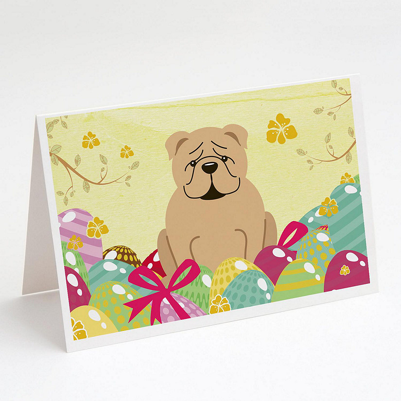 Caroline's Treasures Easter, Easter Eggs English Bulldog Fawn Greeting Cards and Envelopes Pack of 8, 7 x 5, Dogs Image
