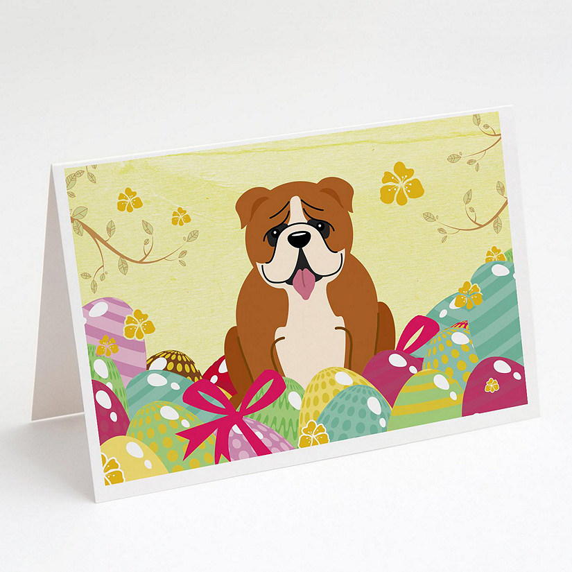 Caroline's Treasures Easter, Easter Eggs English Bulldog Red White Greeting Cards and Envelopes Pack of 8, 7 x 5, Dogs Image