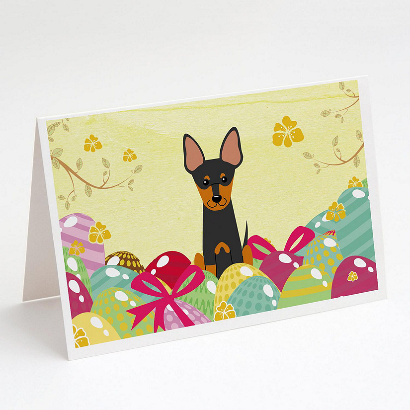 Caroline's Treasures Easter, Easter Eggs English Toy Terrier Greeting Cards and Envelopes Pack of 8, 7 x 5, Dogs Image