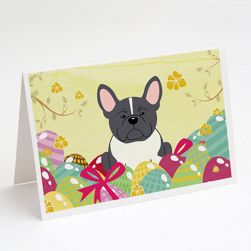 Caroline's Treasures Easter, Easter Eggs French Bulldog Black White Greeting Cards and Envelopes Pack of 8, 7 x 5, Dogs Image