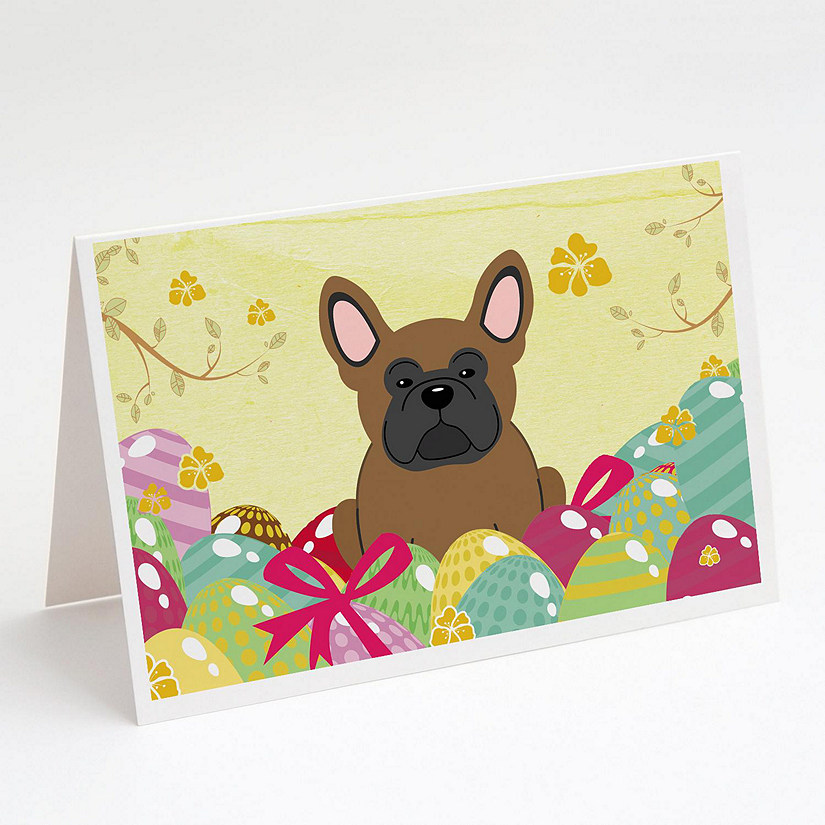 Caroline's Treasures Easter, Easter Eggs French Bulldog Brown Greeting Cards and Envelopes Pack of 8, 7 x 5, Dogs Image